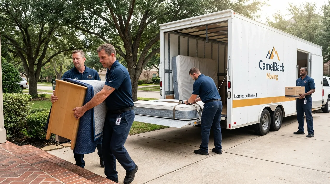 Crew loading residential truck for cross-state move from Oakland, TN