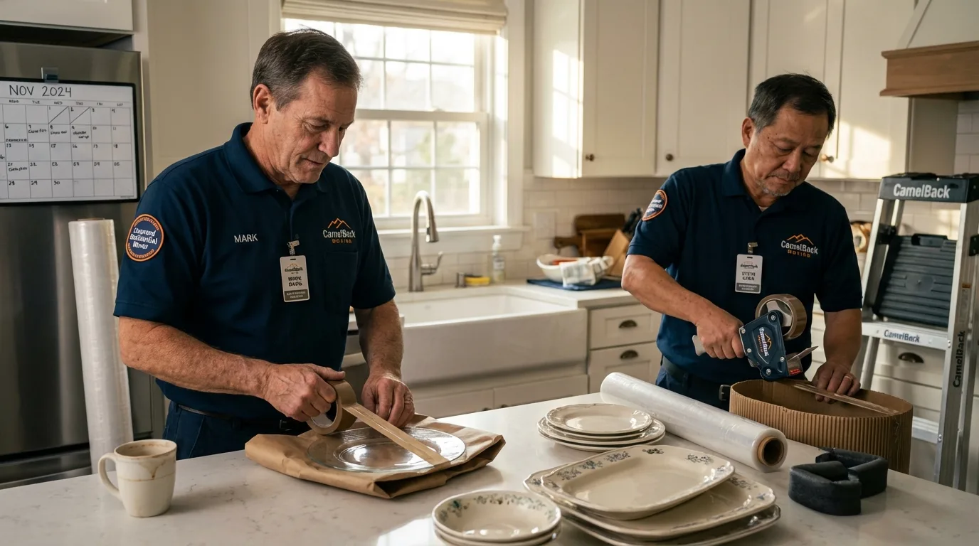 Professional crew packing kitchen dishware in Oakland, TN